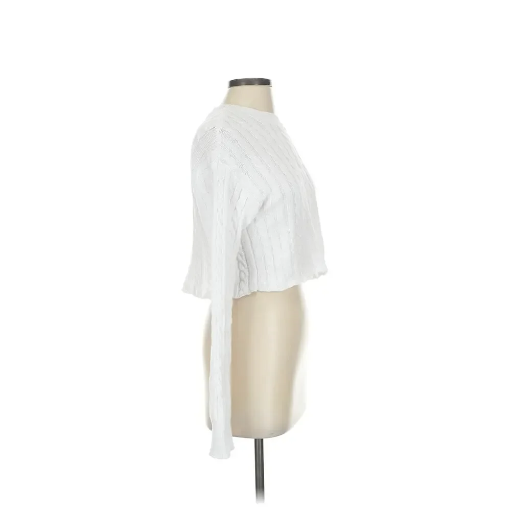 Aerie Ribbed Knit Cropped Light Weight Sweater In color White Size Small